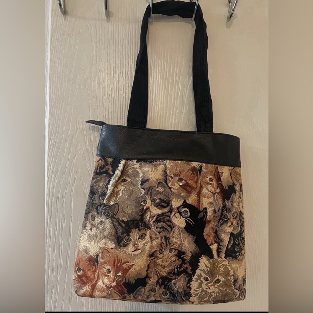 Signare Women's Tapestry Shoulder Bag Tote Cats Print Faux Leather Retired Cute